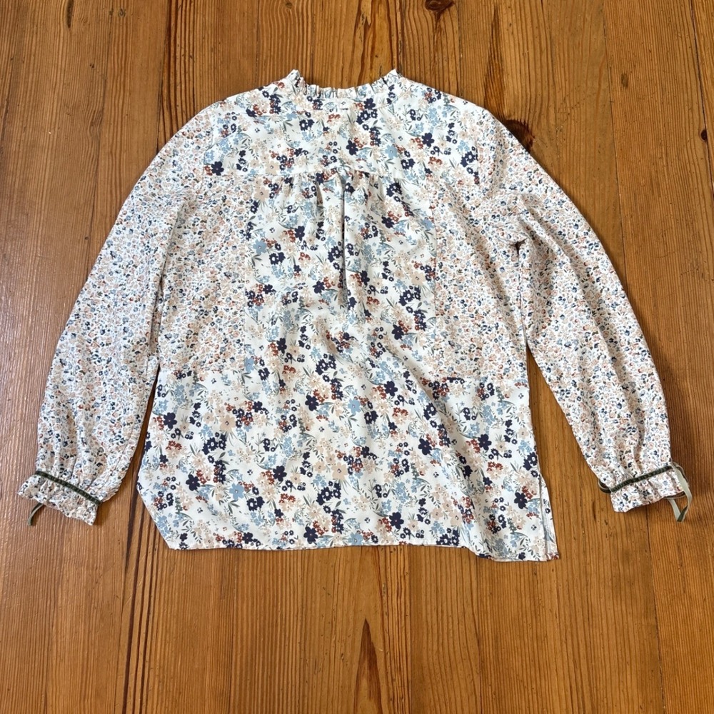 Tribal Jeans Floral Patchwork Blouse Women Blue Boho Ruffle Top SIZE XS - Picture 6 of 6